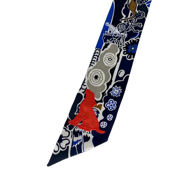 Hermès Printed Silk Bingata Sticker Twilly Marine Tabac Bleu Vif - Picture 7 of 12